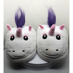 Girls Slippers Unicorn Face Plush Slippers 10" Long, Slip On House Shoes, Size 7